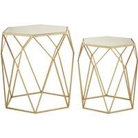 Orsina Set of 2 Hexagonal Mirrored Top Side Tables, Nesting Tables With Champagne Finish, Decorative Accent Tables in Gold