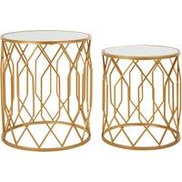 Orsina Set Of 2 Gold Frame Round Side Tables, Bedside Table With Mirrored Top, Gold Finished Accent Table, Round Table