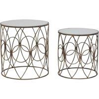 Orsina Set Of 2 Antique Frame Round Tables, Copper-Finish Round Tables With Mirror Tops, Circular Tables, Accent Table in White