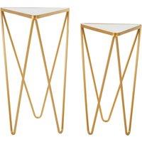 Orsina Set of 2 Gold Triangle Side Tables With Mirrored Tops, Gold Nesting Tables, Glass End Tables, Bedside Tables
