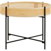 Orsina Natural Rattan Top Coffee Table With Cross Legs, Hand Woven Square Webbed Table, Sleek Wooden Coffee Table