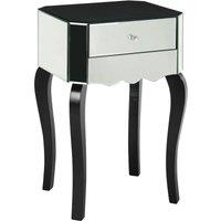 Orsina Modern 1 Drawer Mirrored Glass Side Table, Sleek Side Table For Livingroom, Glass Finished Bedside Table in Silver