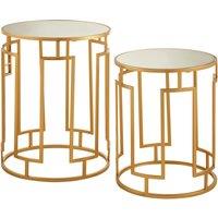 Orsina Set Of 2 Mirrored Top Round Side Tables, Gold Nesting Tables For Lounge, Bohemian Accent Tables, Small Tables