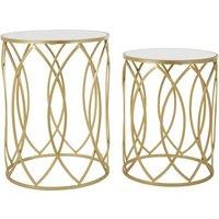 Orsina Set of 2 Champagne Finish Side Tables, Nesting Round Tables with Mirrored Glass Tops, Metal Frame Tables in Gold
