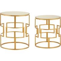 Orsina Set Of Two Gold Metal Round Side Tables, Nesting Side Tables, Small Bedside Tables, Distinctive Accent Tables