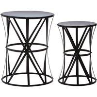 Orsina Set of 2 Cross Design Black Side Tables, Iron Lattice Frame with Round Stud Detail, Concave Vertical Tables