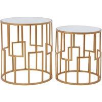 Orsina Set Of 2 Round Side Tables, Home Decor Accent Tables For Settee, Small Tables, Gold Framed Decorative Tables