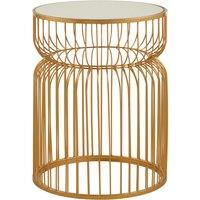 Orsina Gold Metal Wireframe Round Side Table, Bedside Table With Mirror Top, Metallic Finish Accent Table, Round Table