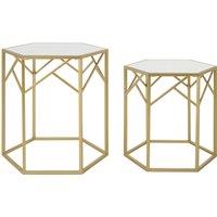 Orsina Luxe Set Of 2 Hexagonal Side Tables, Champagne Finish Tables, Decorative Tables, Settee Side Nesting Tables in Gold
