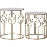 Orsina Set of 2 Circle Design Champagne Tables, Modern Round Stackable Sofa Side Tables, Mirrored Top End Tables in Gold