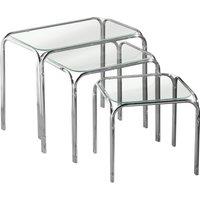 Orsina Modern Design Nest Of 3 Clear Glass Pointed Oval Tables, Space Saving Nesting Tables, Stackable Side Tables in Silver
