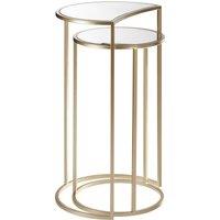 Orsina Set of 2 Nesting Side Tables, Champagne Finish Iron Frame & Mirrored Glass Tops, Art Deco Accent Tables in Gold