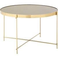 Orsina Polished Large Silver Mirror Side Table, Round Table With Mirror Glass Top, Chrome Lattice Base Lounge Sofa in Gold