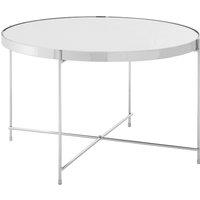 Orsina Polished Large Silver Mirror Side Table, Round Table With Mirror Glass Top, Chrome Lattice Base Lounge Sofa