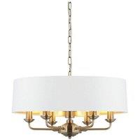 Netlighting Highclere Single Shade Pendant Ceiling Lamp Antique Brass Plate Vintage White Fabric in Gold