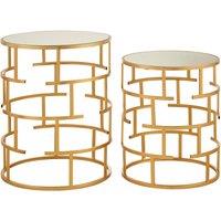 Orsina Set Of 2 Maze Design Side Tables, Luxe Accent Pieces For Decor, Nesting Tables, Decorative Small Tables in Gold