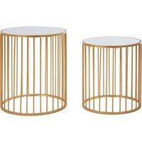 Orsina Nest Of 2 Round Side Tables, Gold Finish Metal Frame With Mirrored Tops, Nesting Tables For Living Room