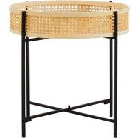 Orsina Natural Sleek Side Table With Cross Legs, Hand Woven Square Webbed Table, Rattan Top Wooden Lounge Table