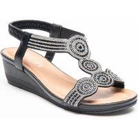 IVACHY Women's Sandal Crystal Sparkling Shine Wedge Heel in Black | Size: 4