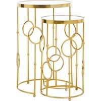 Orsina Set Of Two Gold Metal Tables, Accent Tables With Astronomical Circle Design, Small Side Tables For Lounge Room