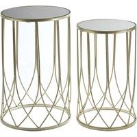 Orsina Set of 2 Black Top Champagne Tables, Mirrored Glass Nesting Tables with Gold Iron Base, Luxe Moorish Design
