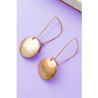 Otis Jaxon London Women's Hammered Disc Sterling Silver Long Drop Earrings in Rose Gold