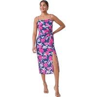 Floral Linen Look Ruched Midi Dress