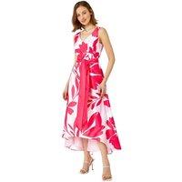 Floral Print Dipped Hem Jacquard Dress