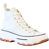 IVACHY Women's High Top Canvas Casual Comfy Daily Wear Chunky Flatform Wedge Trainers in Beige | Size: 4