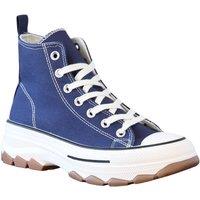 IVACHY Women's High Top Canvas Casual Comfy Daily Wear Chunky Flatform Wedge Trainers in Navy | Size: 5
