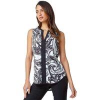 Roman Women's Sleeveless V-Neck Marble Print Stretch Top in Black | Size: 12