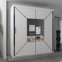 Sliding Wardrobes 4U Double Center Mirror Sliding Door Wardrobe 180cm X 217cm in White | Size: 180 cm X 217 cm