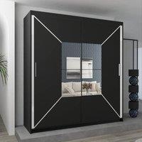 Sliding Wardrobes 4U Double Center Mirror Sliding Door Wardrobe 120cm X 217cm in Black | Size: 120 cm X 217 cm