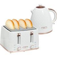 HOMCOM 1.7L 3000W Fast Boil Kettle & 4 Slice Toaster Set w/ 7 Browning Controls in Cream