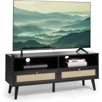 VonHaus Rattan Fronted Black TV Unit