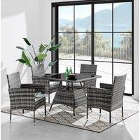 Modish Furnishing Seville Grey 4 Seater Square Rattan Dining Set Set With Light Grey Cushions