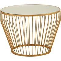 Orsina Gold Finish Tapered Design Side Table, Bedside Table With Round Mirrored Top, Accent Table, Ideal For Lounge