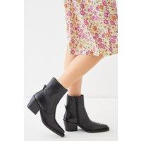 Real Leather Whipstitch Detail Western Cowboy Ankle Boot