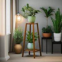 Rafaelo Mobilia Wooden 2 Tier Indoor Outdoor Plant Stand in Brown