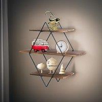 Rafaelo Mobilia Industrial 3 Tier Wooden Diamond Shape Floating Shelf in Brown