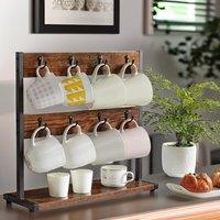 Rafaelo Mobilia Industrial Wooden Mug Holder Stand For Kitchen Countertop in Brown