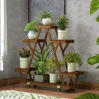 Rafaelo Mobilia 6 Tier Bamboo Wooden Plant Stand Shelves With Lockable Wheels in Brown