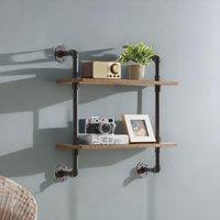 Rafaelo Mobilia Industrial Pipe Wall-Mounted 2 Tier Floating Shelves in Dark Brown