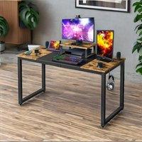 Rafaelo Mobilia Industrial Writing Desk With Moveable Monitor Mount in Dark Brown