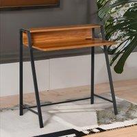 Rafaelo Mobilia 84CM Walnut Wide Computer Desk With Metal Frame in Dark Brown