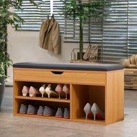 Rafaelo Mobilia Wooden Shoe Storage Bench With Cushioned Seat 90CM in Light Tan