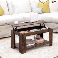 Rafaelo Mobilia Industrial Brown Lift Top Coffee Table With Hidden Storage in Dark Brown