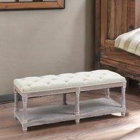 Rafaelo Mobilia Upholstered Wooden Bench Seat With Shelf Cream White in Light Brown