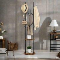 Rafaelo Mobilia Industrial Rustic Coat Stand With 2 Shelves in Dark Brown