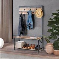 Rafaelo Mobilia Industrial Coat Rack Stand With 2 Shelves & 7 Hooks in Natural